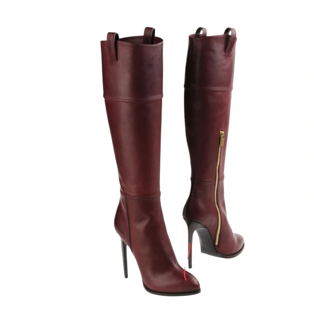 Emilio Pucci Elegant Burgundy Knee-High Leather Boots. Gently Worn. Size 40 1/2. - Picture 2 of 9